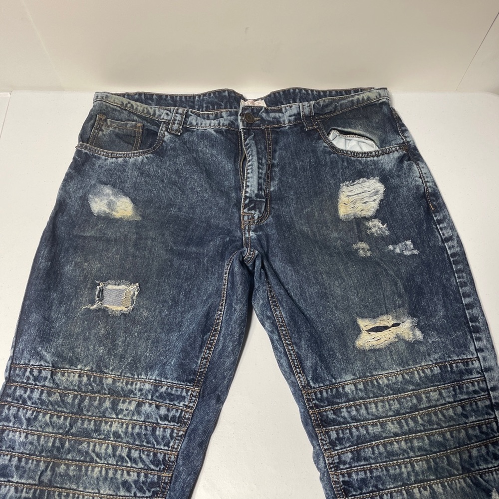 Mens Smoke&Rise Jeans- Slim Straight Destroyed Ribbed Sz40x32 Measurements